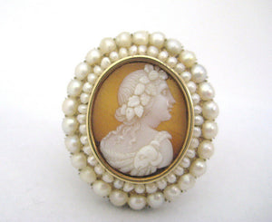 Shell Cameo with Frame of Natural Pearls