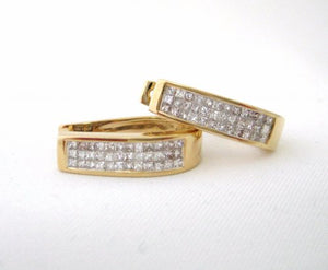 Square Hoop Huggie Pave Diamond Invisible Set Earrings
