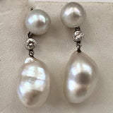 Baroque Pearl and Diamond Drop Earrings
