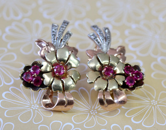 RETRO ~ Ruby & Diamond Earrings