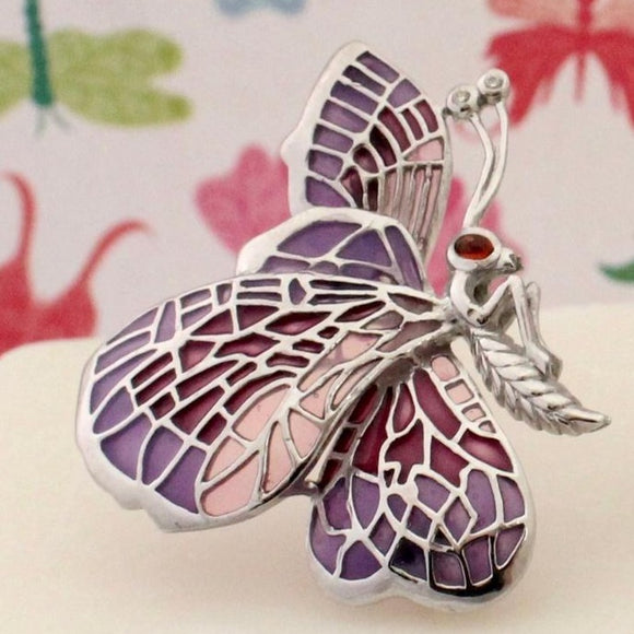 Sweet & Colorful  Butterfly Pin, Sterling and Enamel