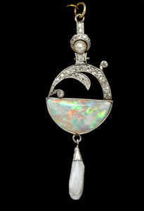Diamond, Pearl & Opal Pendant ~ Art Nouveau