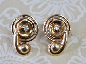 Vintage ~ Decorative 14K earrings with Diamonds