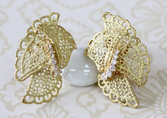 VINTAGE ~ Textured Earrings with Diamond accents