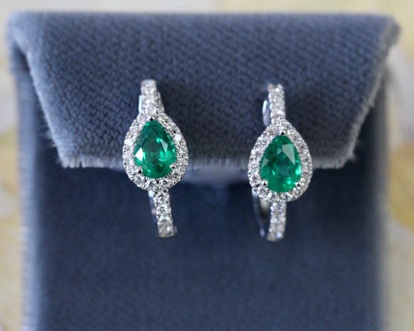 Twinkling ~ Emerald & Diamond Hoop Earrings