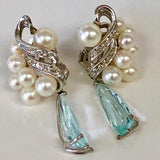 Diamond, Pearl and Aquamarine Earrings