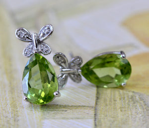 Whimsical ~ Peridot & Diamond Earrings