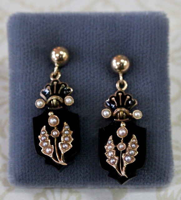 VICTORIAN ~ Jet Earrings with Pearl Accents