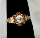 Victorian Ring with European Cut Center Diamond & decorative mounting. 10K