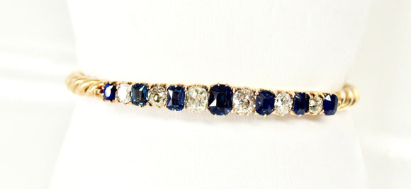 Antique Old European cut Diamond & Sapphire Bangle Bracelet