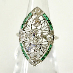 Antique Platinum Diamond & Emerald Ring
