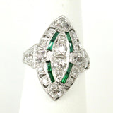 Vintage Platinum Diamond & Emerald Accent Ring