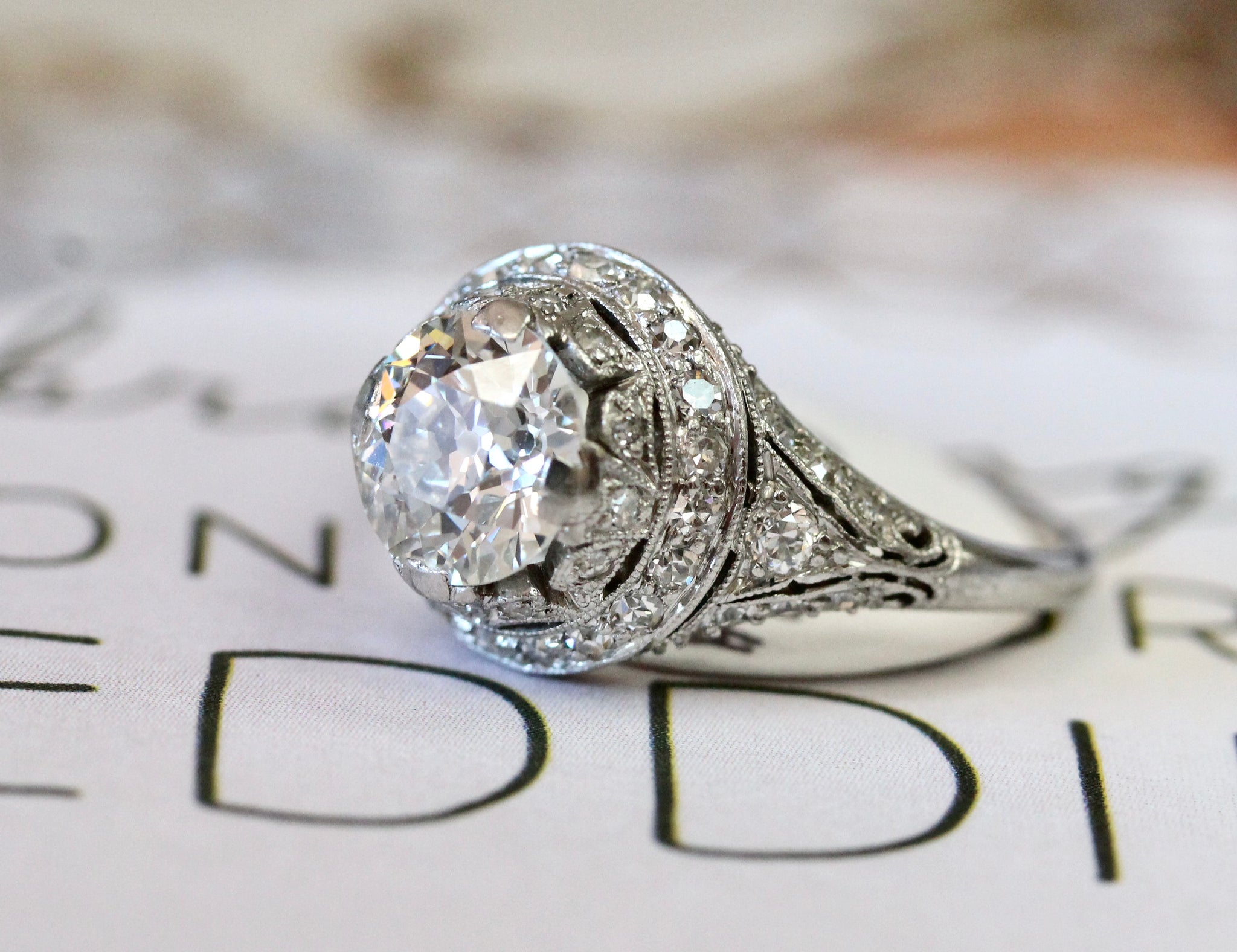Antique Diamond Ring, Edwardian engagement, three stone twist - Aurum