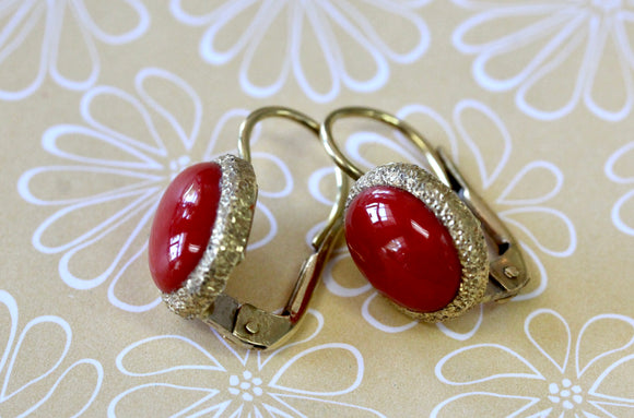Genuine Red Coral Earrings set in 18K