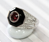 Dramatic ~ Onyx, Rhodolite Garnet & Diamond Ring, Unisex