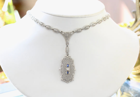 Sapphire & Diamond Necklace ~ Circa 1920's