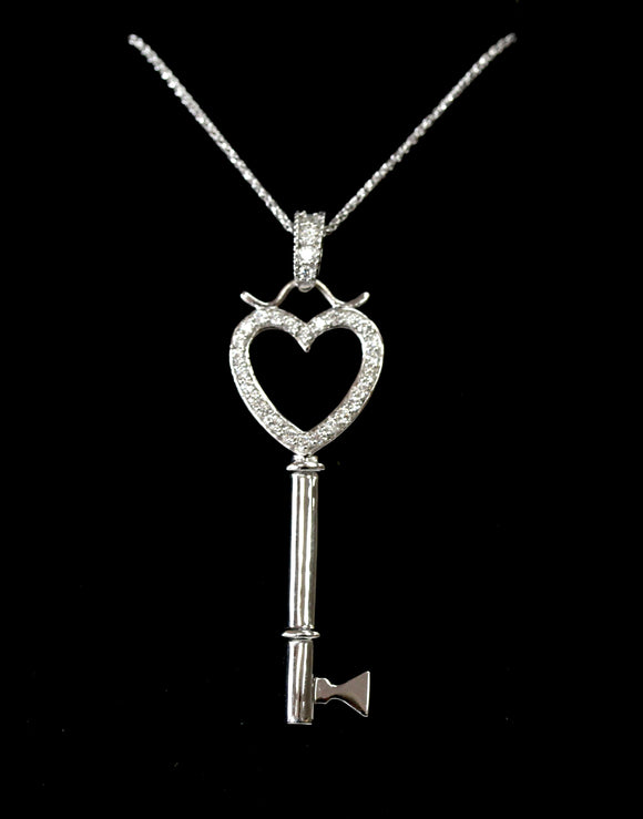 Sparkling & Fun ~ Key Shaped necklace with Diamond heart