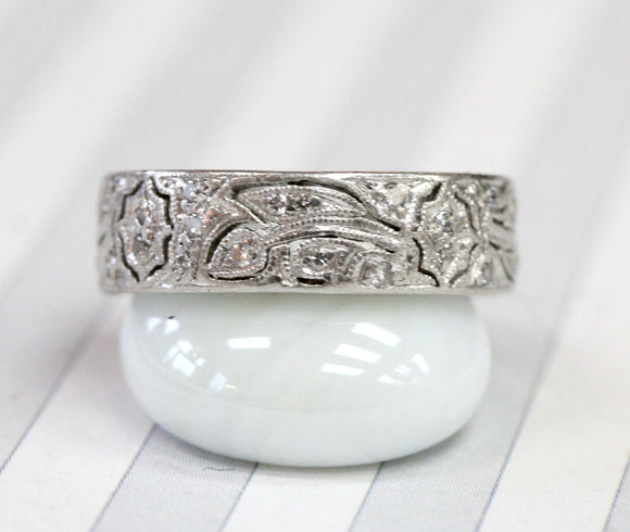Romantic ~ Lacey Patterned Diamond and Platinum Eternity Band ~