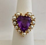 Purple Stone and Pearl "Heart" Ring
