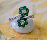 Delightful ~ Double Emerald & Diamond Flower Ring