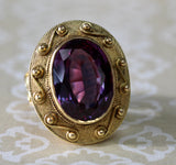 Synthetic Alexandrite Ring in Etruscan Style Motif Setting