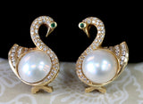 Graceful ~ Mabe Pearl Swan Earrings with Diamonds
