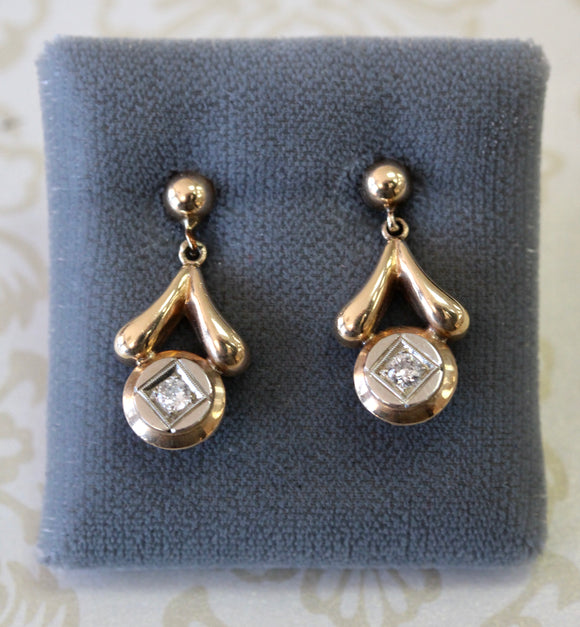 Sweet ~ Diamond & Gold Drop Earrings