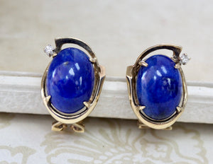 Colorful ~ Blue Lapis Earrings with Diamond accents