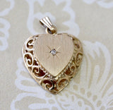 Vintage & Romantic ~Heart Shaped Locket Pendant with Diamond Center