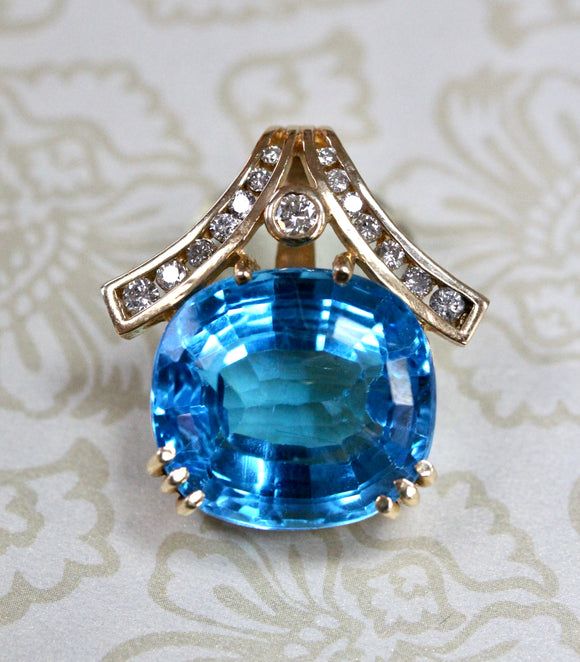 WOW ~ Blue Topaz & Diamond Pendant