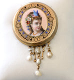 Antique ~ Enamel Pin with Portrait of Woman
