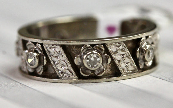 Retro ~ Etched Band with Diamond Accents