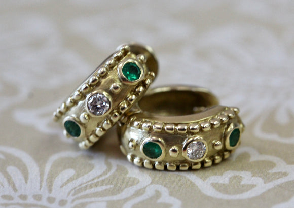Adorable Huggie Emerald & Diamond Earrings