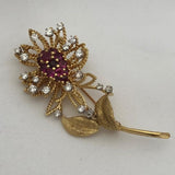 Ruby and Diamond Flower Pin