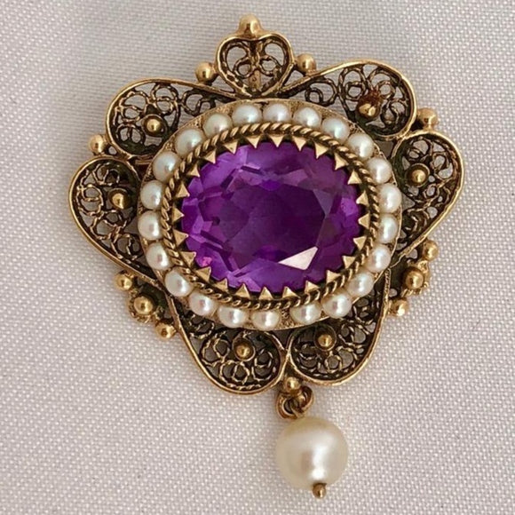 Amethyst and Pearl Pin/Pendant