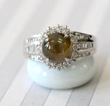 Elegant ~ Cat's Eye Chrysoprase Platinum & Diamond Ring