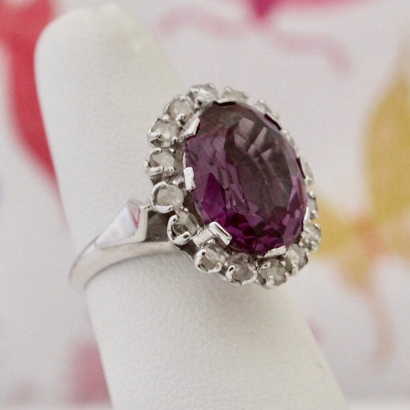 Vintage Color Change Synthetic Sapphire & Diamond Ring