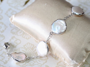 Pretty ~ Sterling Silver & Coin Pearl Bracelet