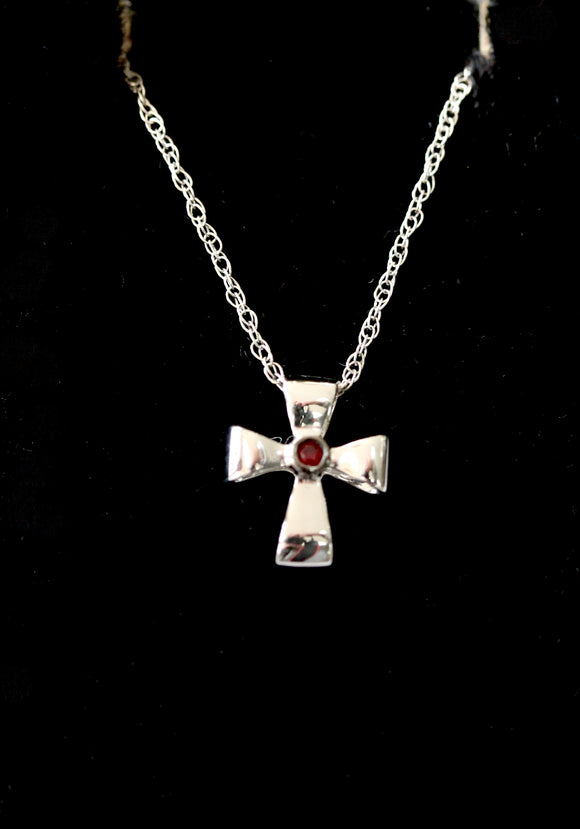 Dainty ~ Cross Pendant with Ruby Center