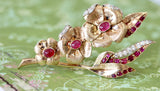 Mid Century Ruby & Diamond Flower Pin
