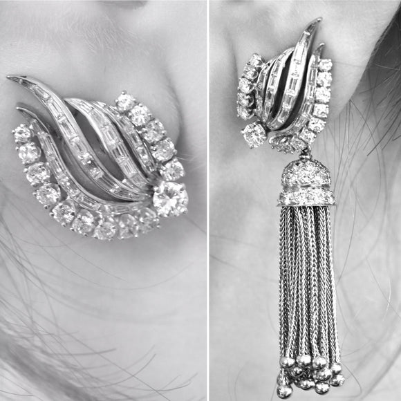 SPECTACULAR ~ Night and Day Diamond Earrings, Circa 1940's
