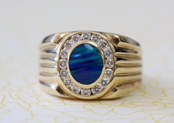 Handsome ~ Men's Opal & Diamond Ring