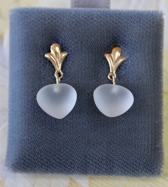 Adorable ~ Heart Shaped Frosted Crystal Earrings