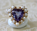 Purple Stone and Pearl "Heart" Ring