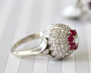 Dome Shaped Ruby and Diamond Pave Ring