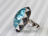 WOW ~ 70 Carat Blue Topaz Ring with Sapphire & Diamond Accents