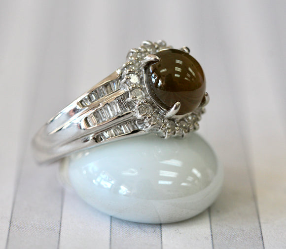 Elegant ~ Cat's Eye Chrysoprase Platinum & Diamond Ring