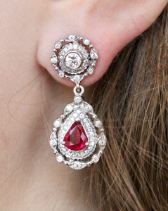 Doris Panos Tear Drop Ruby & Diamond Encrusted Drop Earrings ~ Stunning