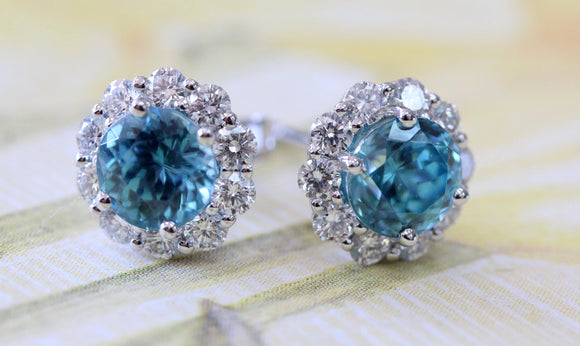 Blue Zircon & Diamond Earrings ~ Sparkly