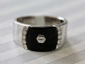 Sterling Onyx Ring with diamonds